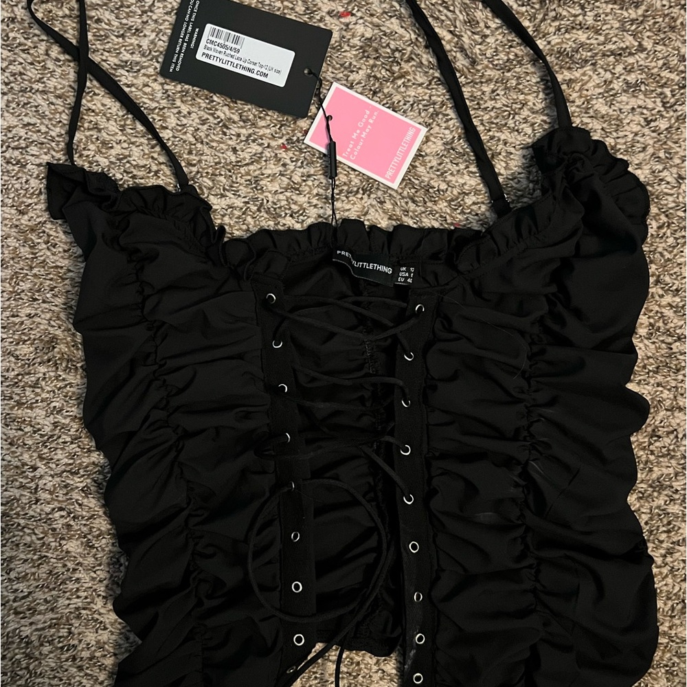 Black lace up PLT top